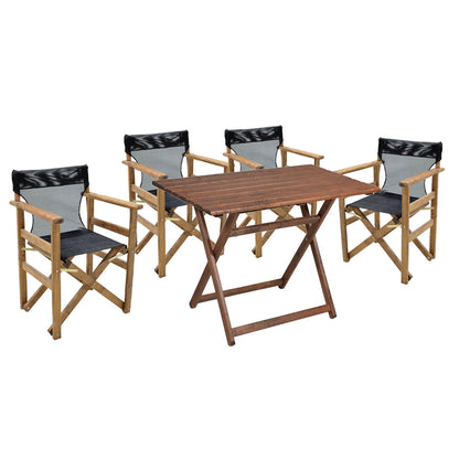 Dining set 5 pcs Retto solid beech wood walnut-cloth-black 80x60x72cm