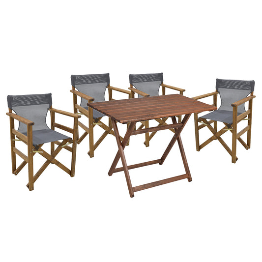 Dining set 5 pcs Retto solid beech wood walnut-cloth-grey-white 80x60x72cm