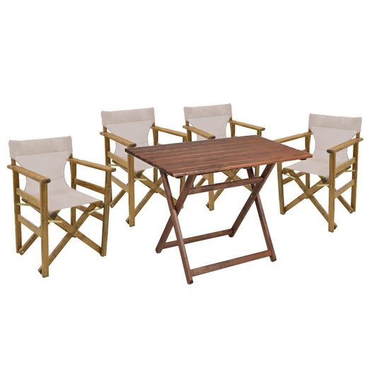 Dining set 5 pcs Retto solid beech wood walnut-cloth-beige-white 80x60x72cm