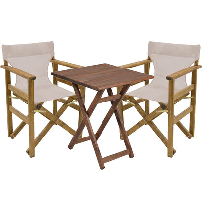 Dining table Retto set of 3 pieces solid beech wood walnut-cloth-beige-white 70x70x71cm