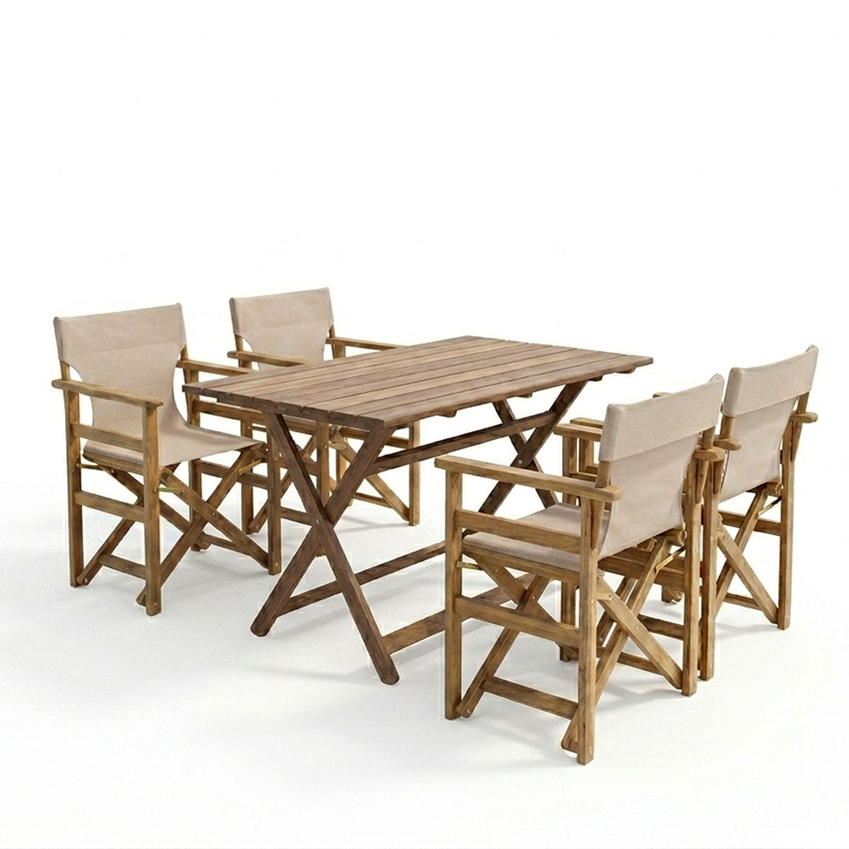 Retto dining set 5 pcs solid beech wood walnut fabric-beige grey 100x60x71cm