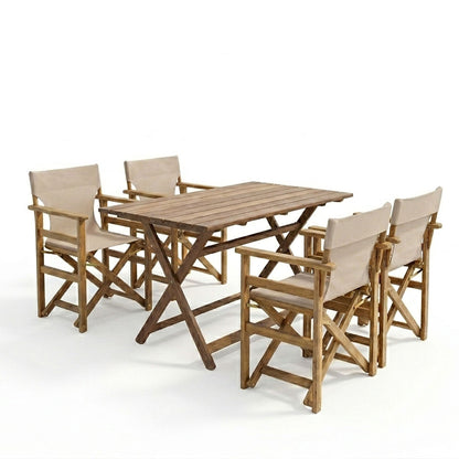 Retto dining set 5 pcs solid beech wood walnut fabric-beige grey 100x60x71cm