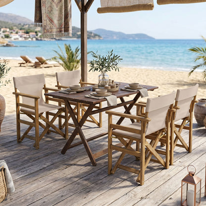 Retto dining set 5 pcs solid beech wood walnut fabric-beige grey 100x60x71cm