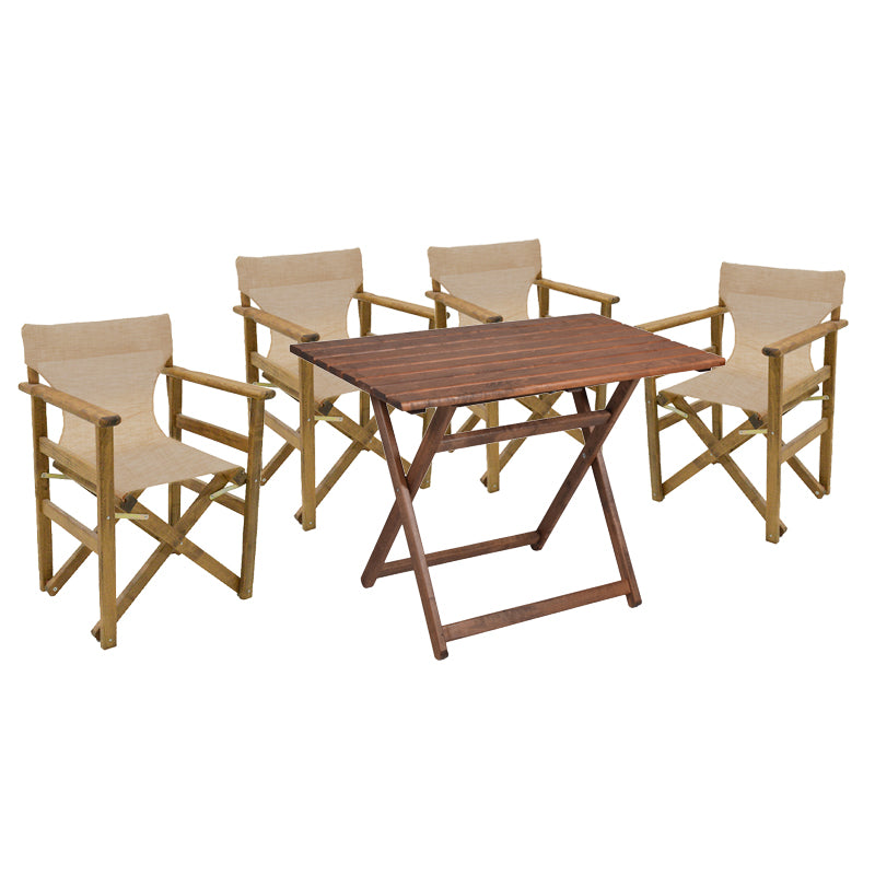 Dining set 5 pcs Retto solid beech wood walnut cloth-beige-ecru 100x60x71cm