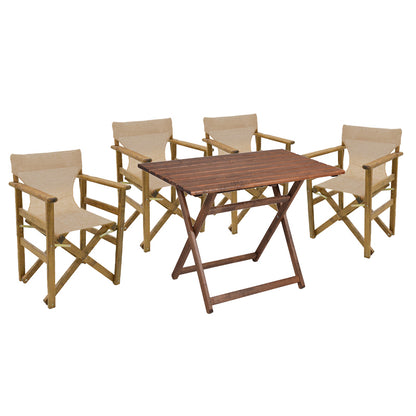 Dining set 5 pcs Retto solid beech wood walnut cloth-beige-ecru 100x60x71cm