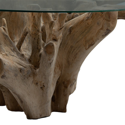 Coffee table Balance pakoworld glass 6mm tempered-handmade teak wood natural 100x100x46cm