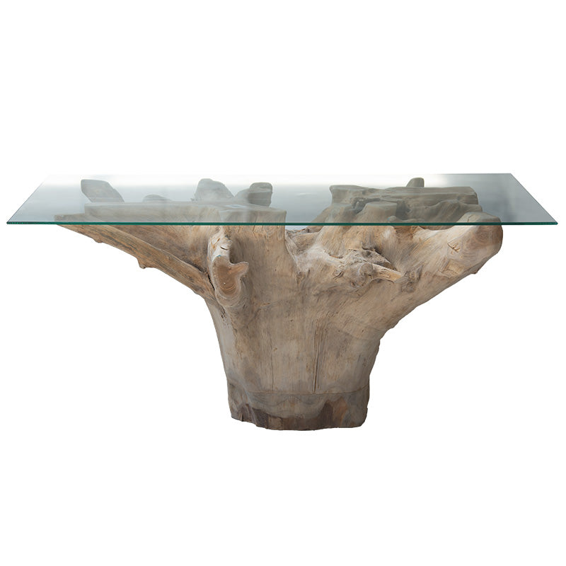 Reef coffee table pakoworld glass 6mm tempered-handmade solid wood natural 100x70x51cm