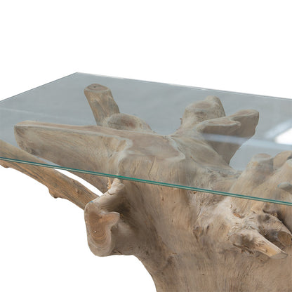 Reef coffee table pakoworld glass 6mm tempered-handmade solid wood natural 100x70x51cm