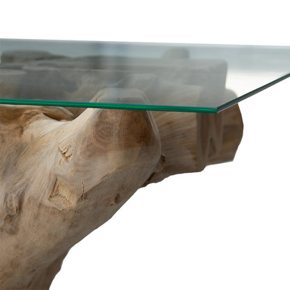 Reef coffee table pakoworld glass 6mm tempered-handmade solid wood natural 100x70x51cm