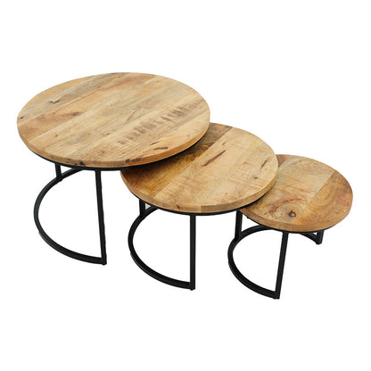 Coffee tables October pakoworld set of 3 solid wood mango 3εκ walnut-black