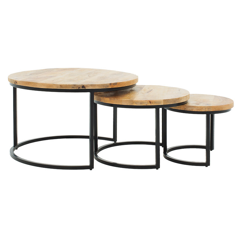 Coffee tables October pakoworld set of 3 solid wood mango 3εκ walnut-black