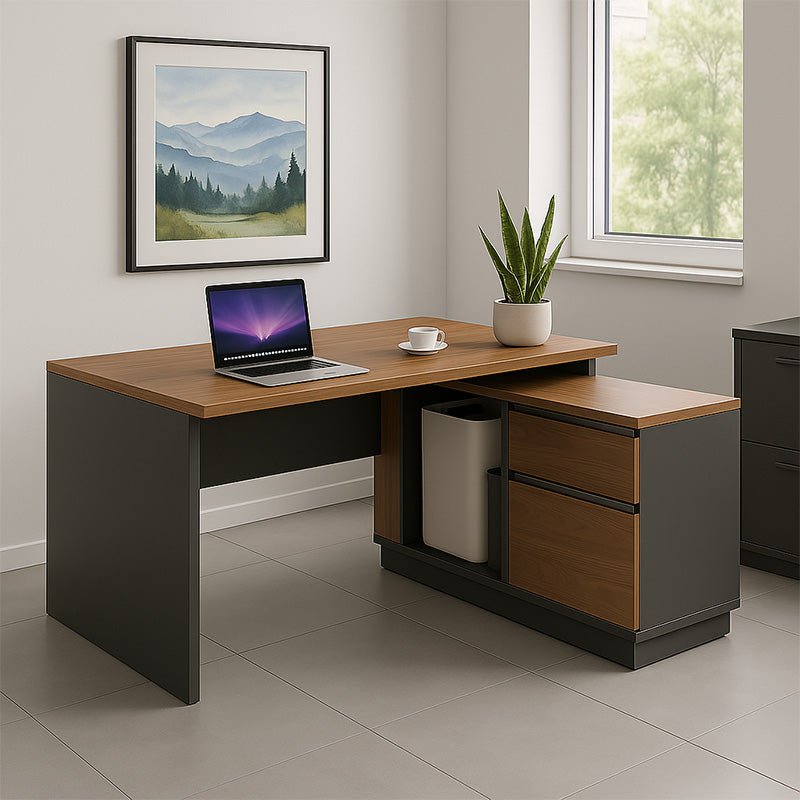 Professional right corner office desk Oscar walnut-anthracite 160x140x76cm