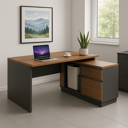 Professional right corner office desk Oscar walnut-anthracite 160x140x76cm