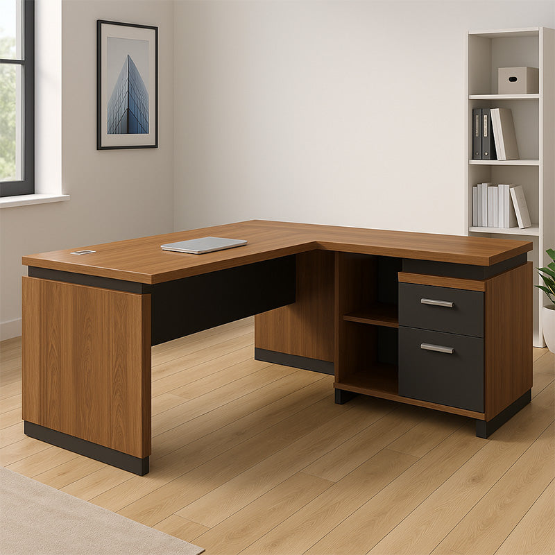 Professional reversible office desk Oscar walnut-charcoal 180x170χ76cm
