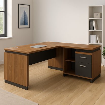 Professional reversible office desk Oscar walnut-charcoal 180x170χ76cm
