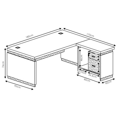 Reversible office desk Oscar pakoworld walnut-charcoal 180x170χ76cm