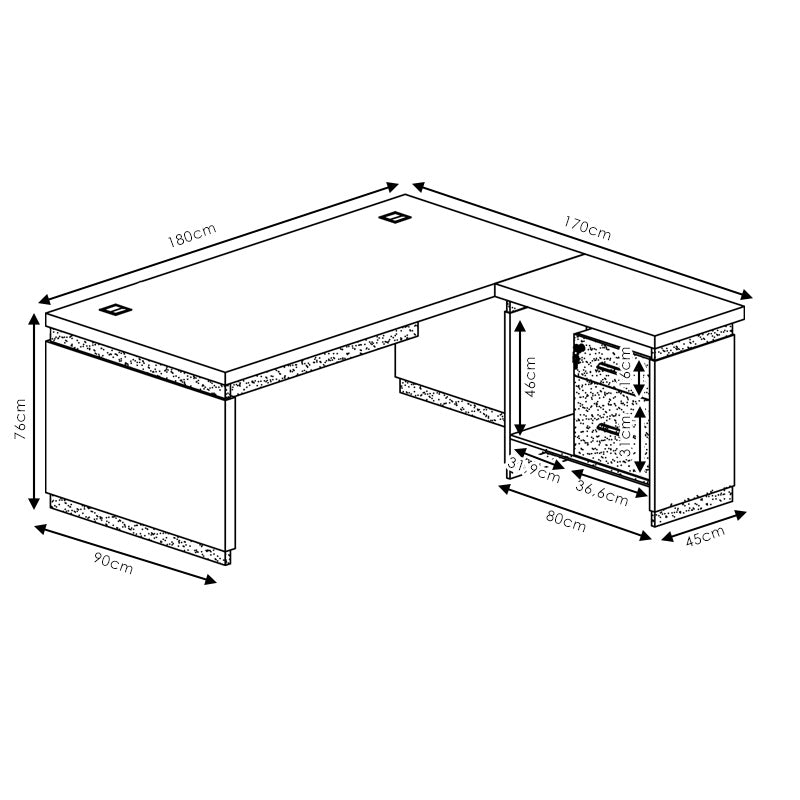 Professional reversible office desk Oscar walnut-charcoal 180x170χ76cm