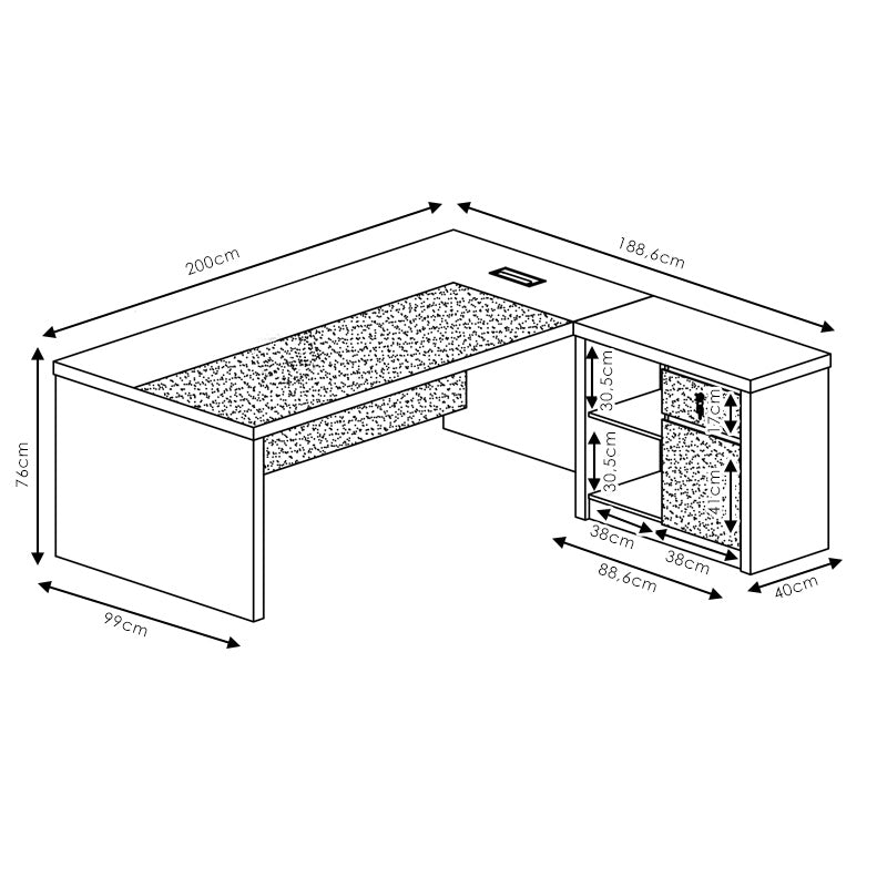 Professional right corner office desk Oscar walnut-charcoal 200x188,6x76cm