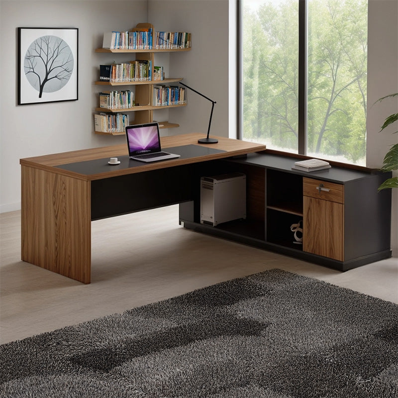 Professional right corner office desk Oscar walnut-anthracite 220x180x76cm