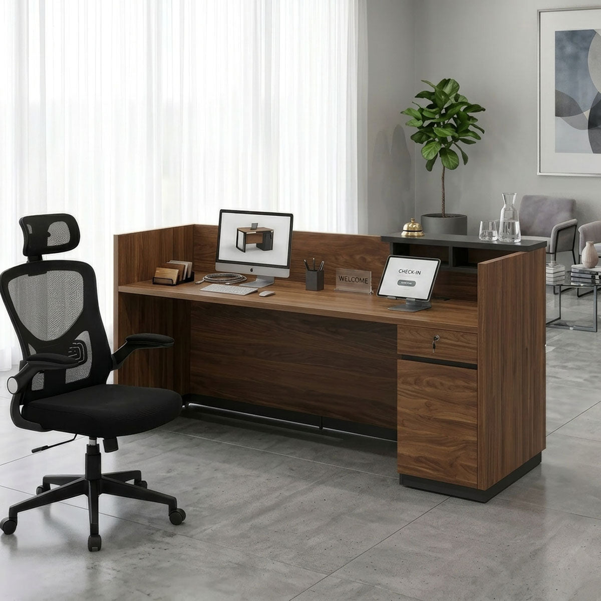 Professional reception Oscar walnut-anthracite 180x65x110cm