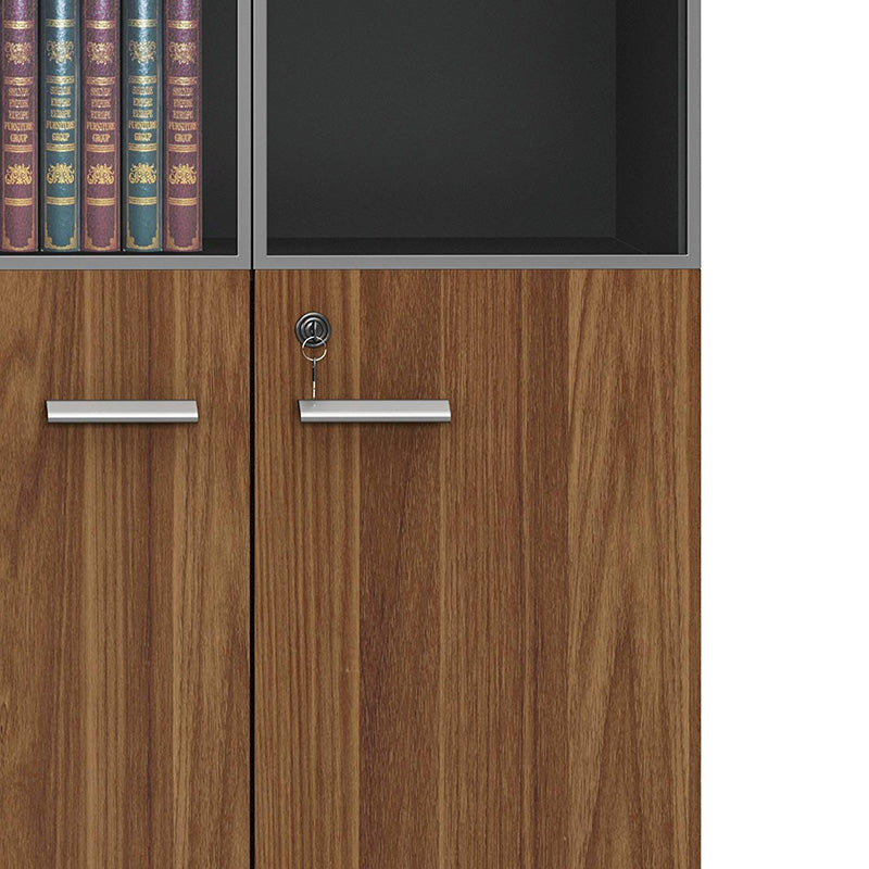 Professional bookcase Oscar with doors by glass walnut-anhracite color 80x40x200cm