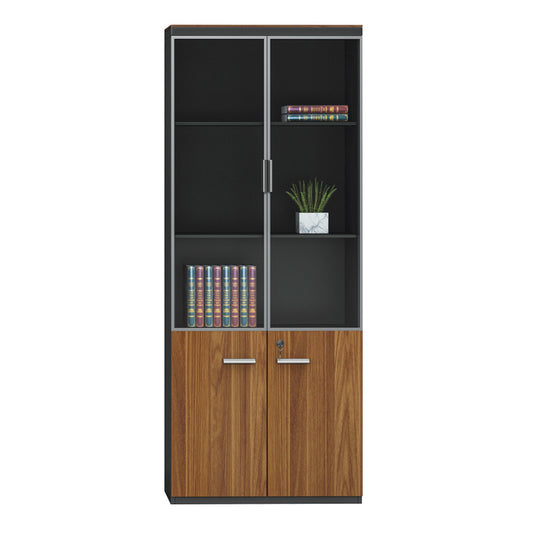Professional bookcase Oscar with doors by glass walnut-anhracite color 80x40x200cm