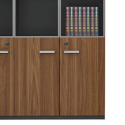 Professional bookcase Oscar with doors by glass walnut-anhracite color 120x40x200cm