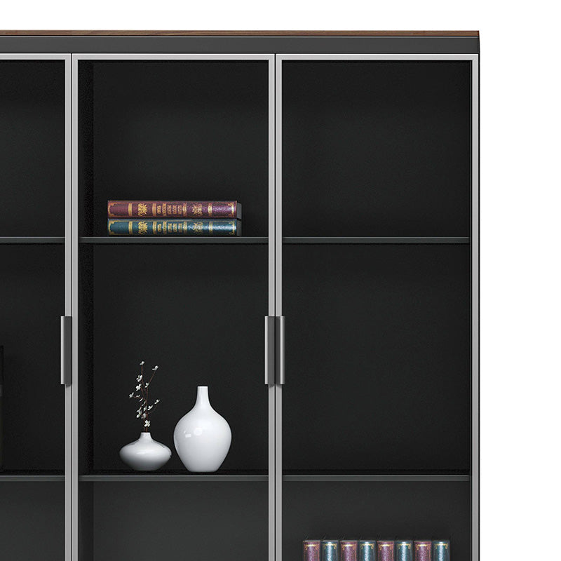 Professional bookcase Oscar with doors by glass walnut-anhracite color 120x40x200cm