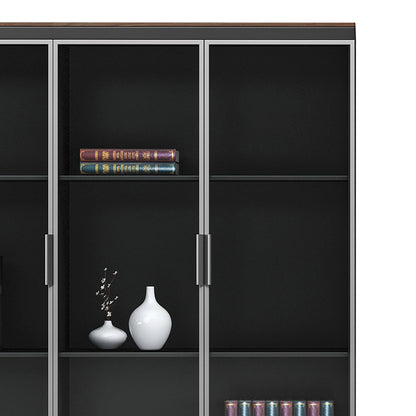 Professional bookcase Oscar with doors by glass walnut-anhracite color 120x40x200cm