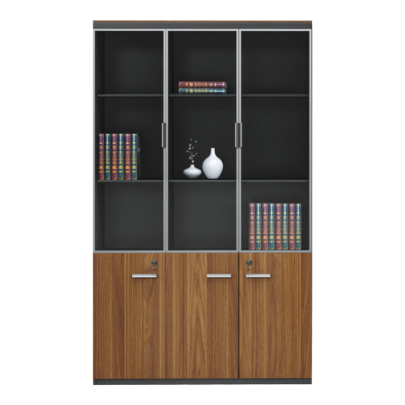 Professional bookcase Oscar with doors by glass walnut-anhracite color 120x40x200cm