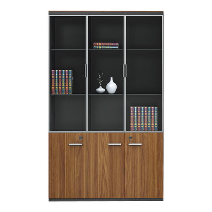 Professional bookcase Oscar with doors by glass walnut-anhracite color 120x40x200cm
