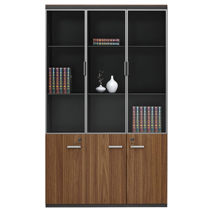 Bookcase Oscar pakoworld with doors by glass walnut-anhracite color 120x40x200cm