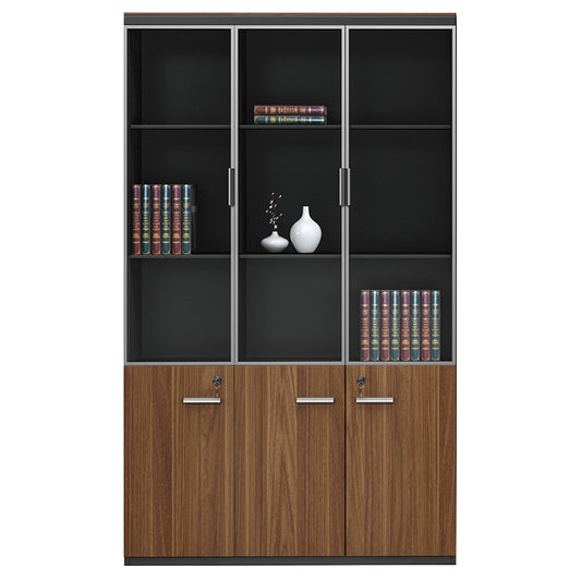 Bookcase Oscar pakoworld with doors by glass walnut-anhracite color 120x40x200cm