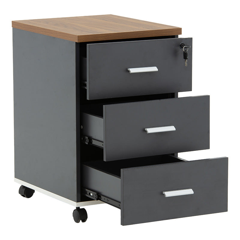 Chest of drawers on wheels Oscar pakoworld 3 drawers walnut-charcoal 40x48x63cm