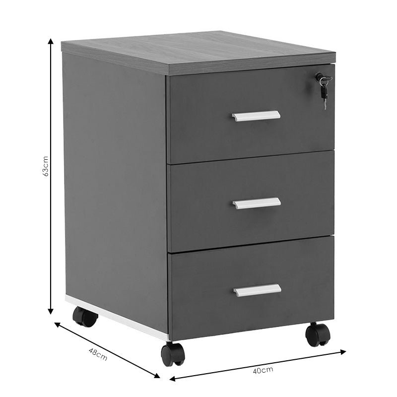 Chest of drawers on wheels Oscar pakoworld 3 drawers walnut-charcoal 40x48x63cm