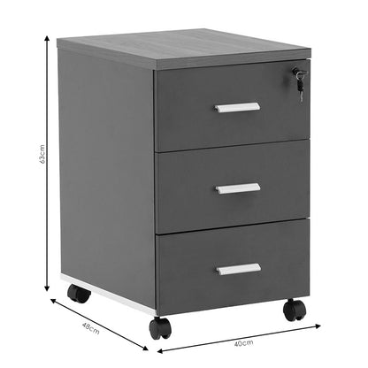 Chest of drawers on wheels Oscar pakoworld 3 drawers walnut-charcoal 40x48x63cm