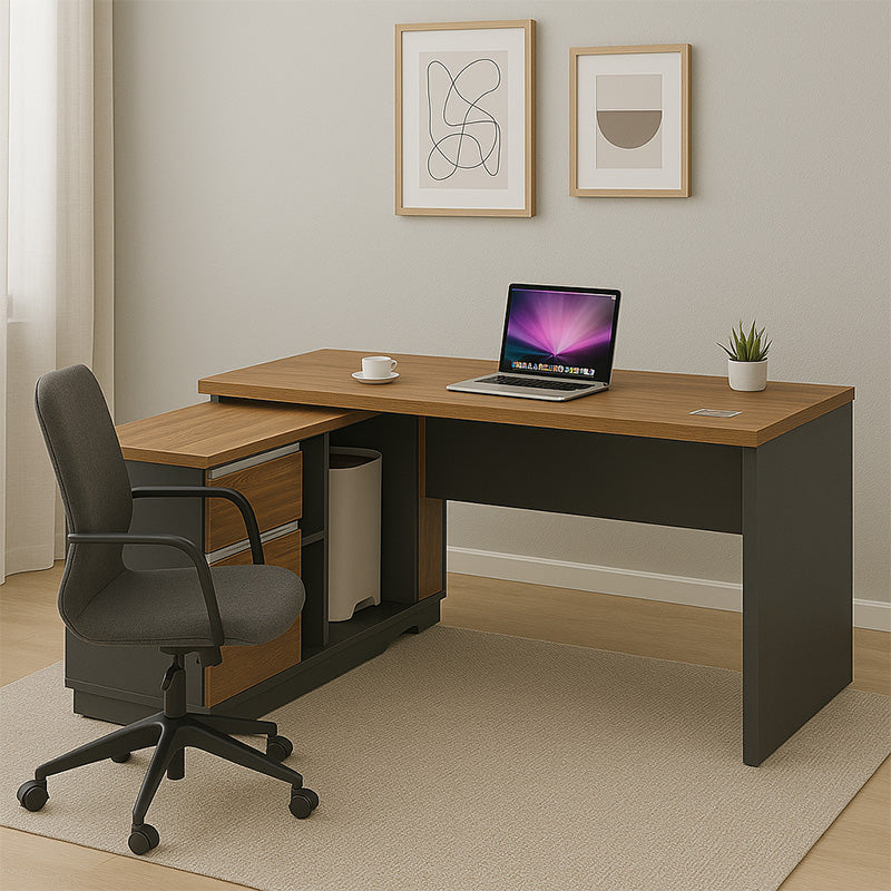 Professional left corner office desk Oscar walnut-anthracite 160x140x76cm