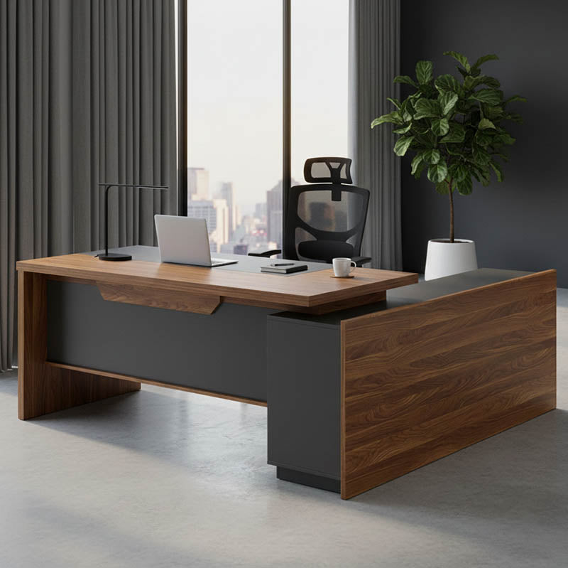 Professional left corner office desk Oscar walnut-anthracite 220x180x76cm