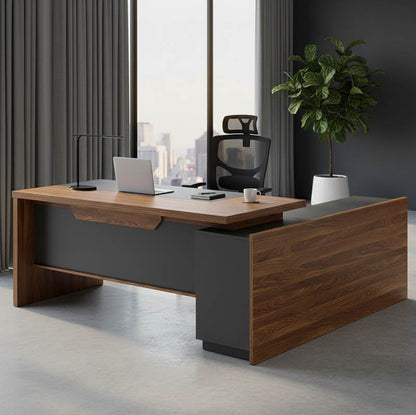 Professional left corner office desk Oscar walnut-anthracite 220x180x76cm