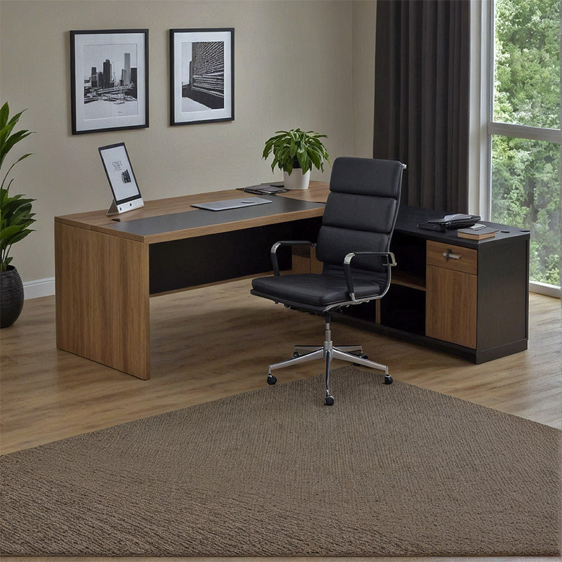 Professional desk with right corner Oscar melamine in walnut-charcoal shade 240x180x76cm