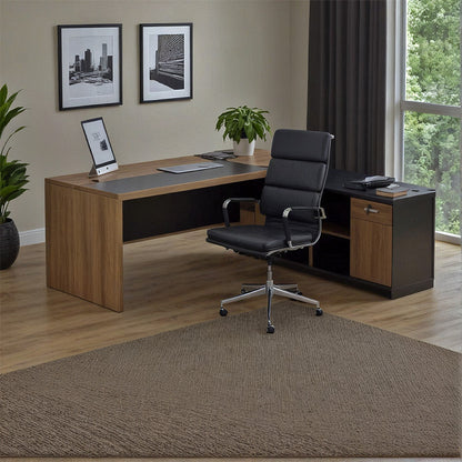 Professional desk with right corner Oscar melamine in walnut-charcoal shade 240x180x76cm