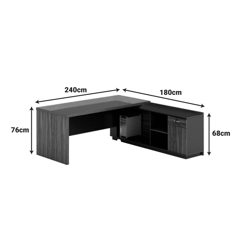 Professional desk with right corner Oscar melamine in walnut-charcoal shade 240x180x76cm