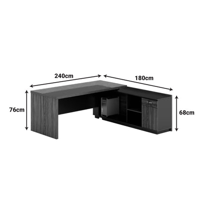 Professional desk with right corner Oscar melamine in walnut-charcoal shade 240x180x76cm