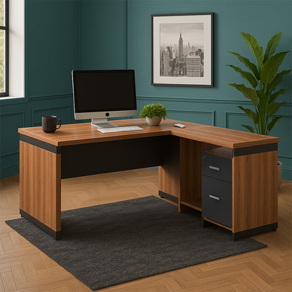 Professional reversible desk Oscar melamine in walnut-charcoal shade 200x180x76cm
