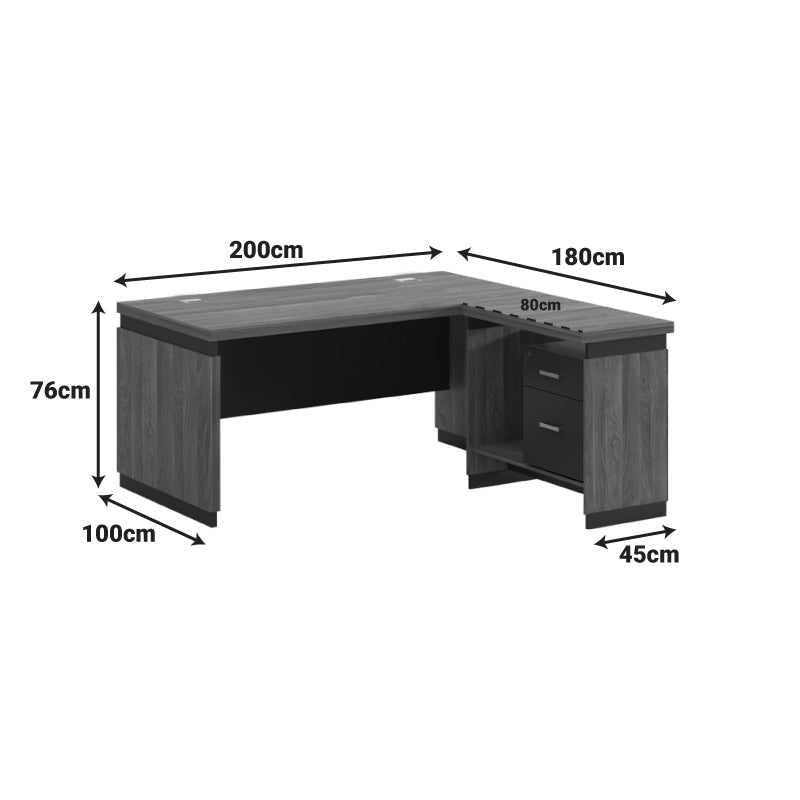 Professional reversible desk Oscar melamine in walnut-charcoal shade 200x180x76cm