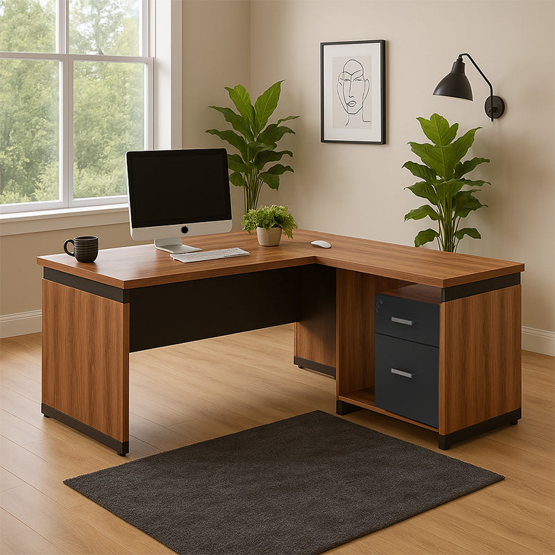 Professional reversible desk Oscar melamine in walnut-charcoal shade 160x160x76cm