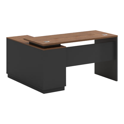 Professional desk with right corner Oscar melamine in walnut-anthracite shade140x120x76cm