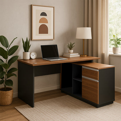Professional desk with right corner Oscar melamine in walnut-anthracite shade140x120x76cm