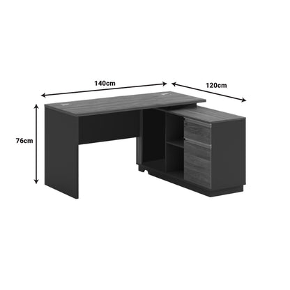 Professional desk with right corner Oscar melamine in walnut-anthracite shade140x120x76cm