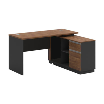 Professional desk with right corner Oscar melamine in walnut-anthracite shade140x120x76cm